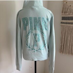 2013 Victoria’s Secret PINK Aqua Rhinestone Crest Zip Hoodie
